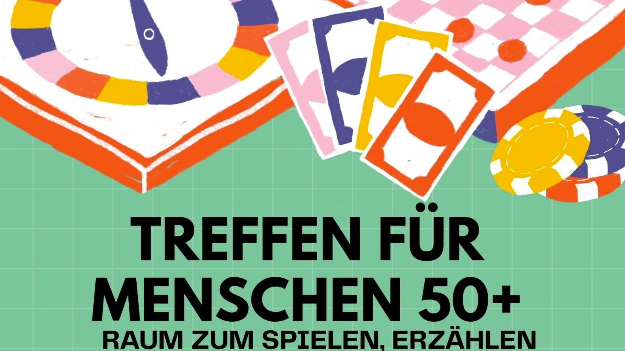 Plakat des Treffen für Menschen 50+ am 18. und 25. März 2026 im Finchen in der Grevenbroicher Südstadt