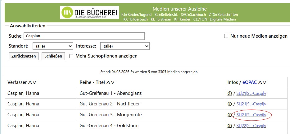Aufruf eOPAC über Detailspalte